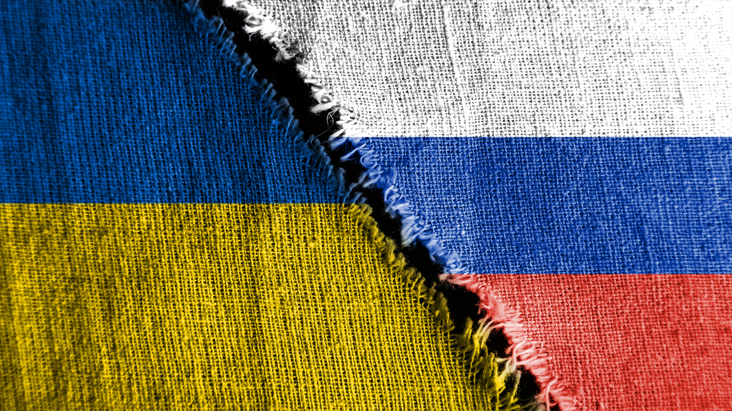 Ukrainian and Russian Flags
